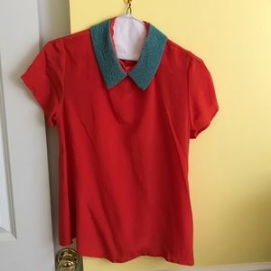 Orange silk with turquoise bead collar